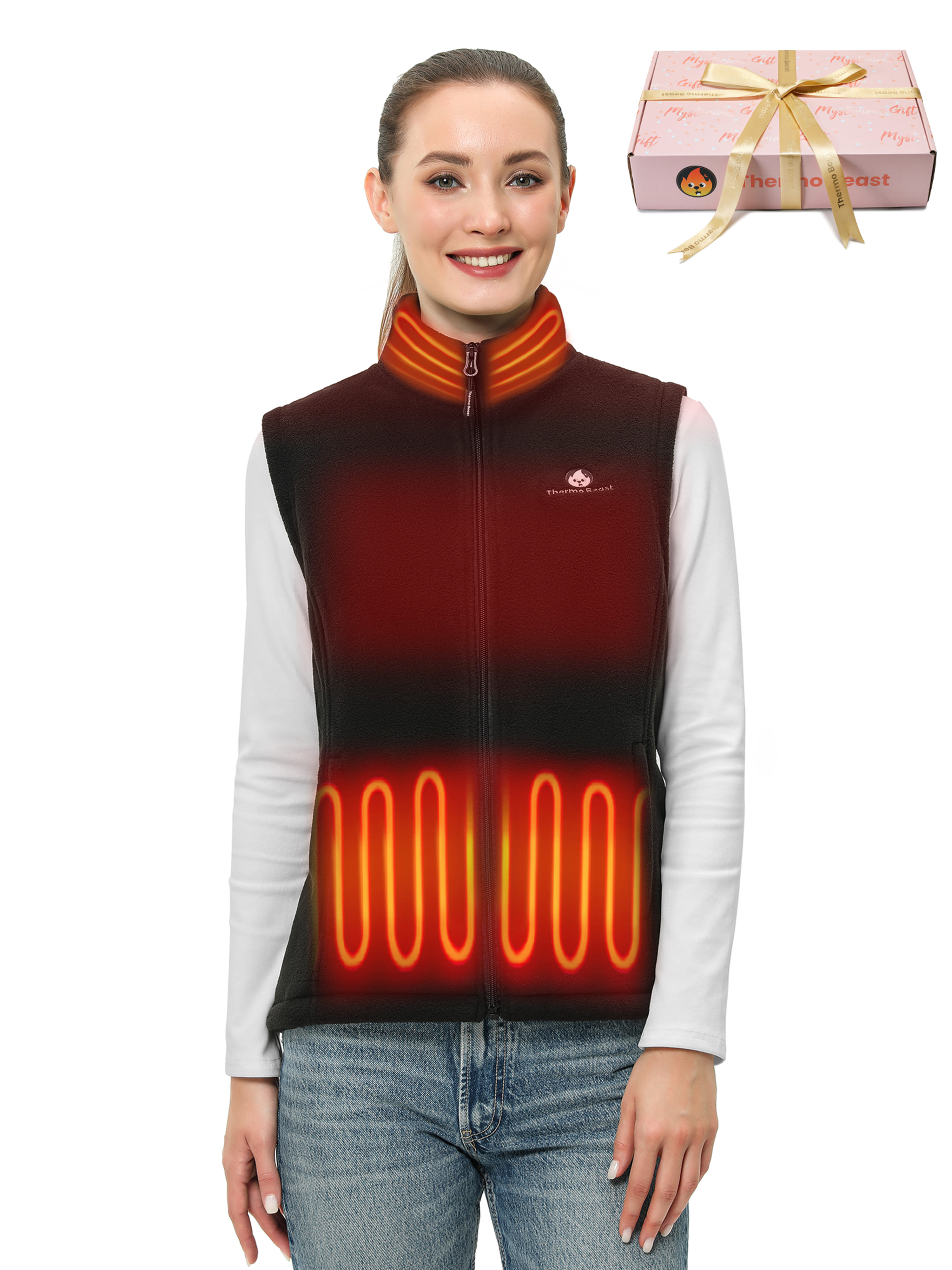 Thermo Beast Heated Vest Women with Battery Pack Included, 4-Zone Electric Heating, Fleece-Lined, Great for Winter & Golf