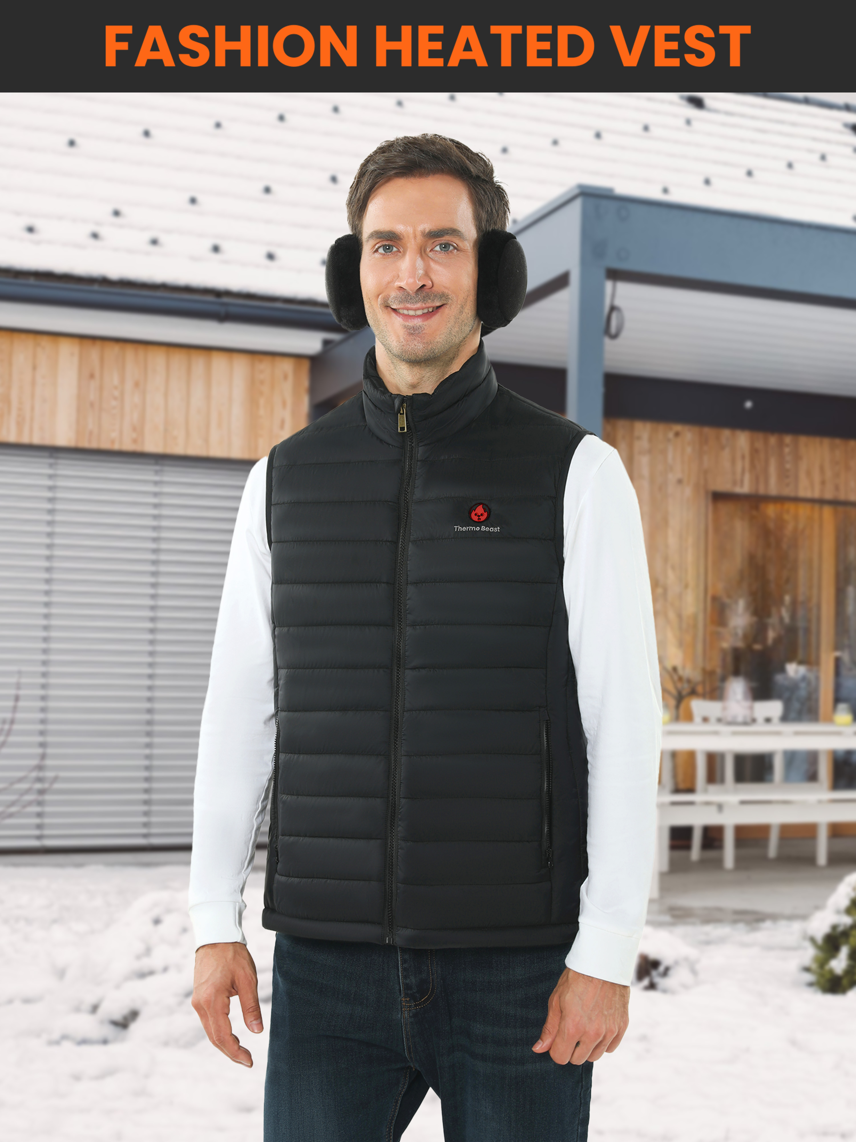 Thermo Beast Heated Vest for Men with Battery Pack included, 4-Zone Electric Heating, Rechargeable Lightweight Work Vest