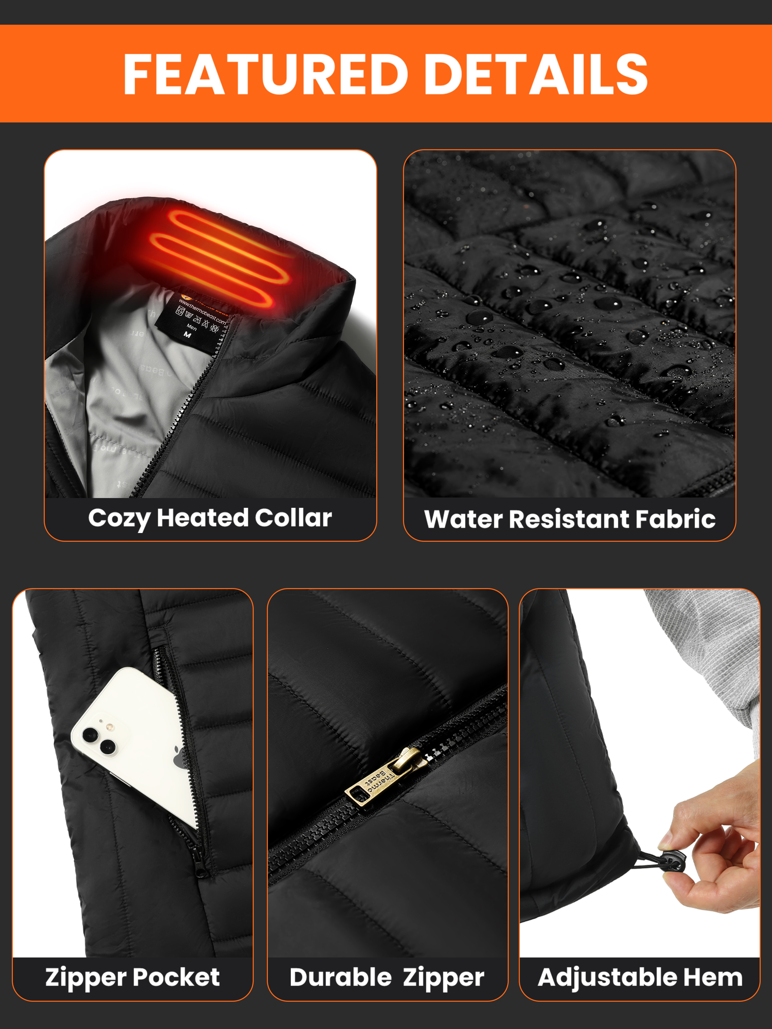 Thermo Beast Heated Vest for Men with Battery Pack included, 4-Zone Electric Heating, Rechargeable Lightweight Work Vest