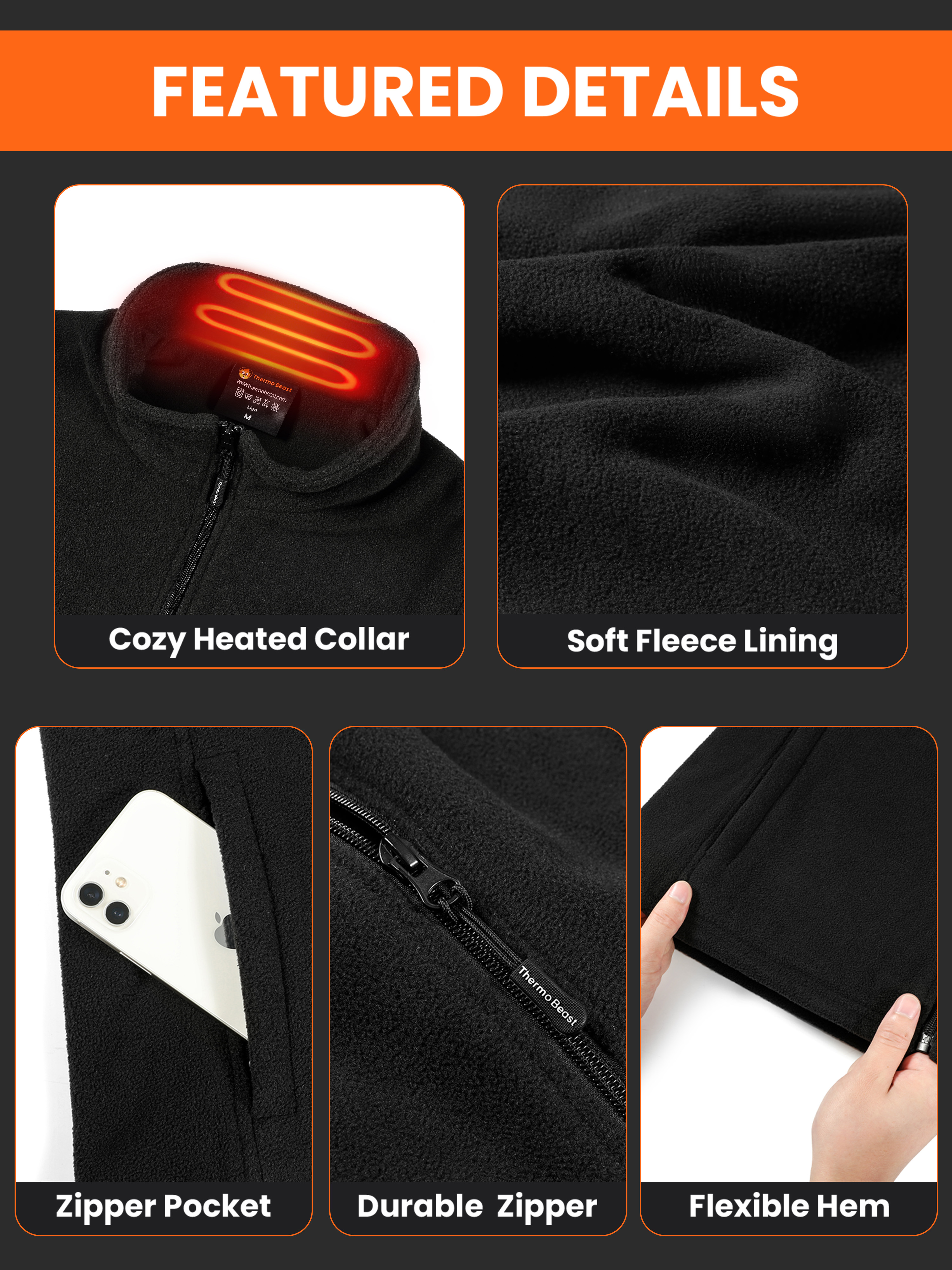 Thermo Beast Heated Vest for Men with Battery Pack Included, Fleece Material, 4-Zone Electric Heating, Great for Winter, Golf