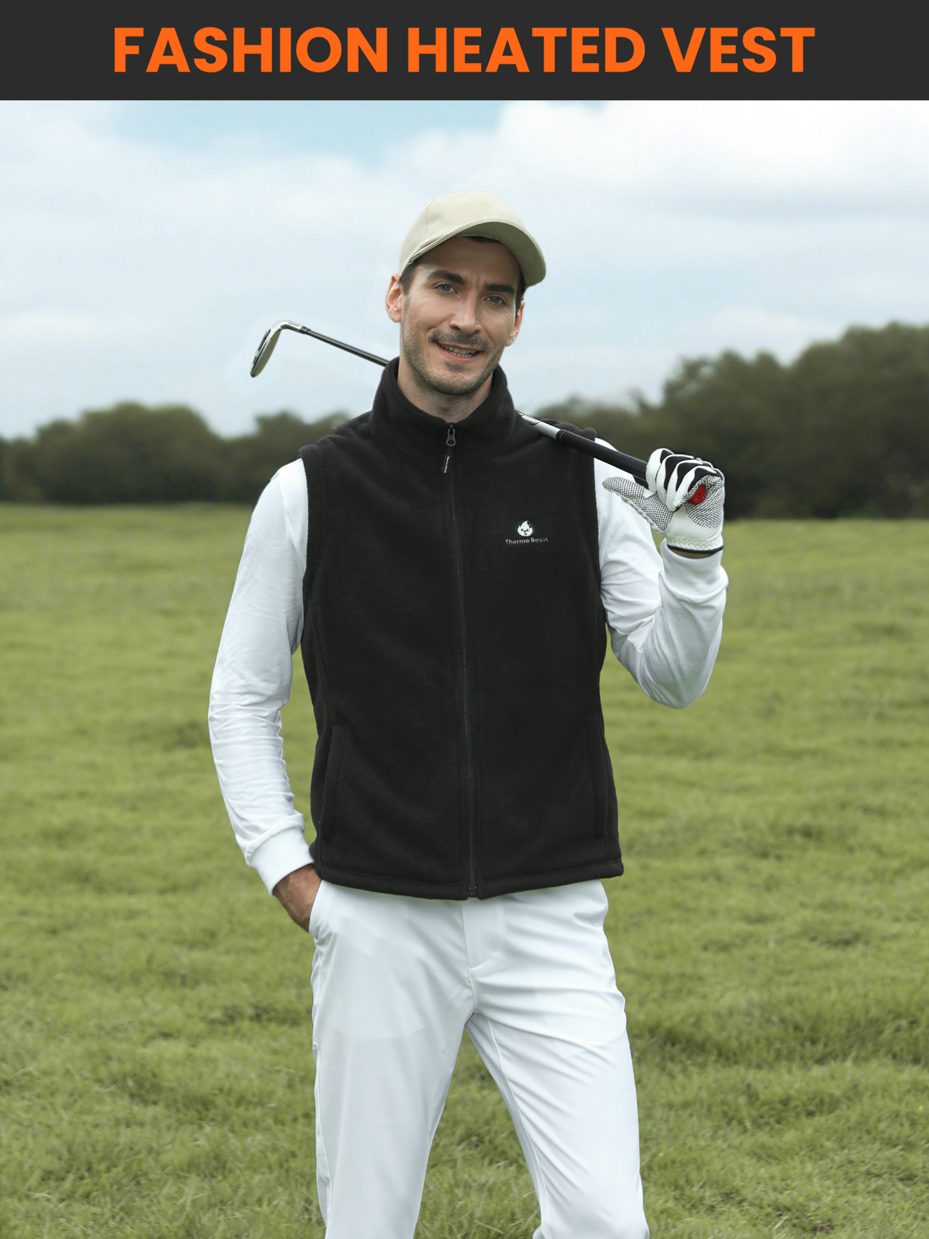 Thermo Beast Heated Vest for Men with Battery Pack Included, Fleece Material, 4-Zone Electric Heating, Great for Winter, Golf
