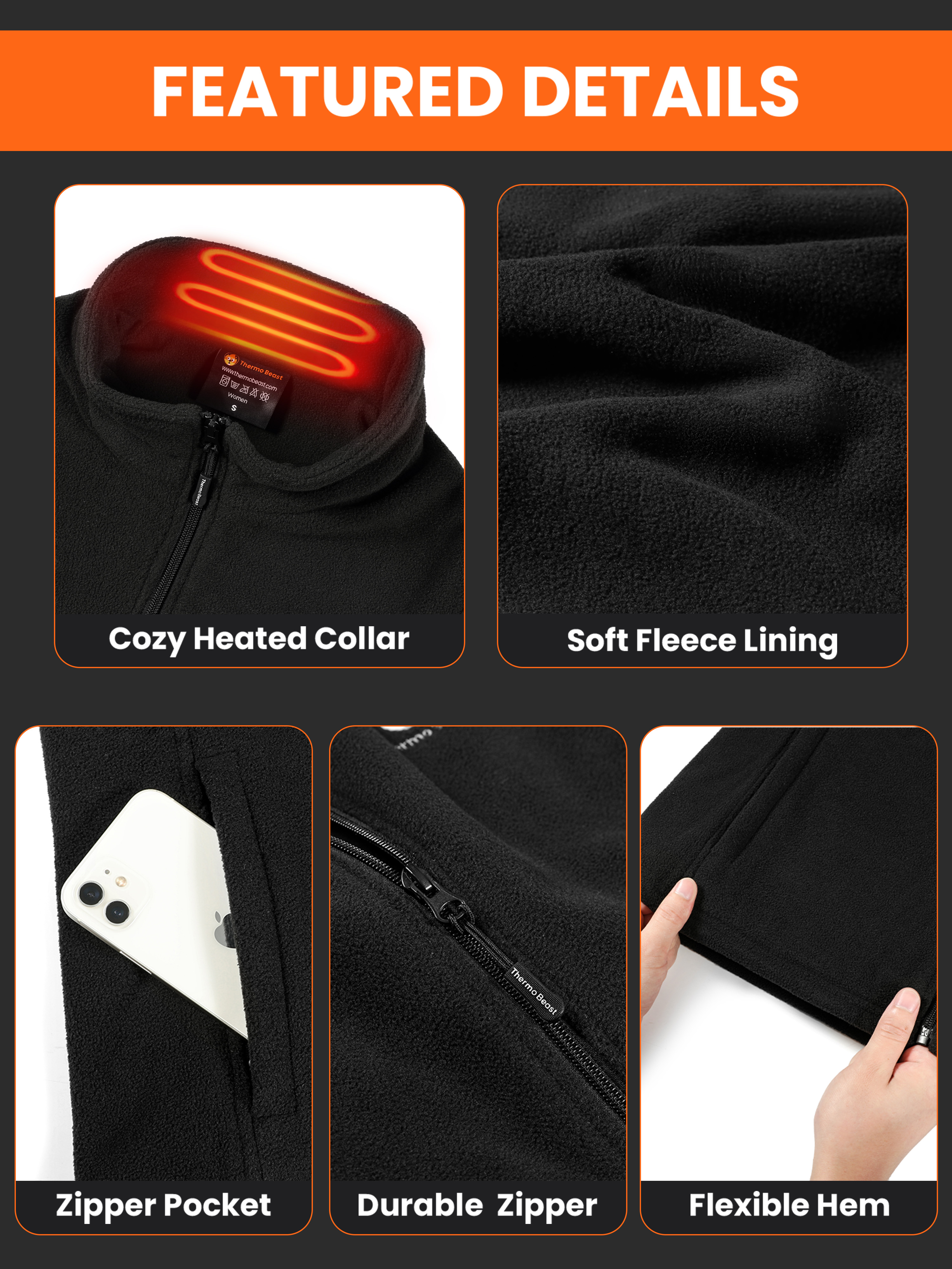 Thermo Beast Heated Vest Women with Battery Pack Included, 4-Zone Electric Heating, Fleece-Lined, Great for Winter & Golf