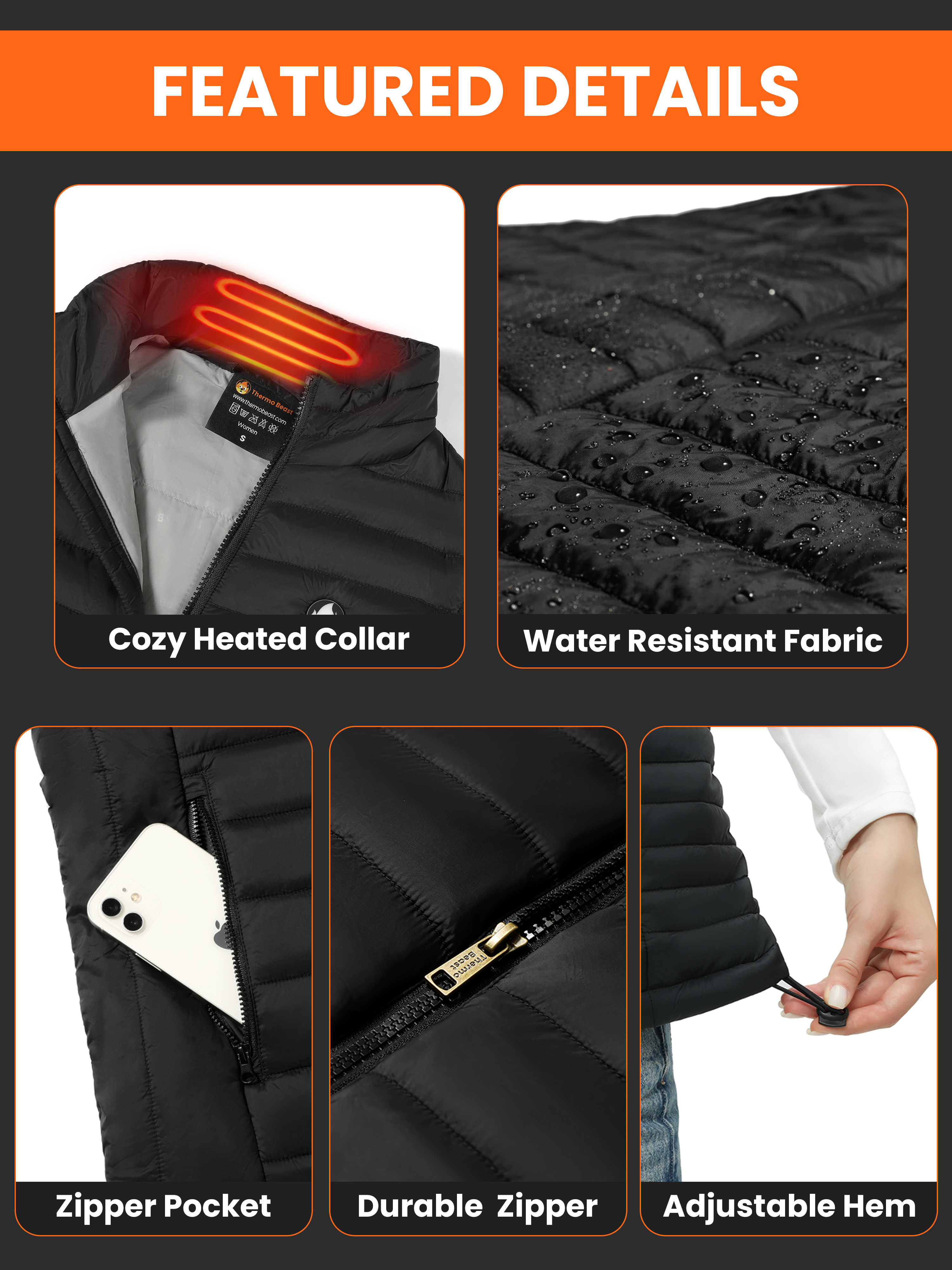 Thermo Beast Heated Vest Women with Battery Pack Included, 4-Zone Electric Heating for Winter Outdoor, for Golf, for Work