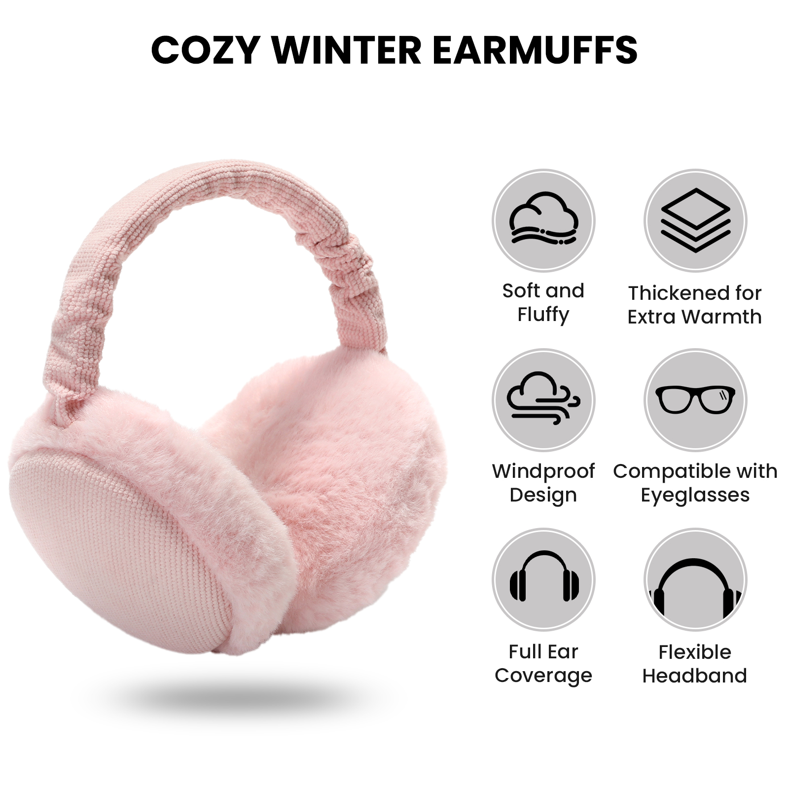 Foldable Winter Earmuffs, Plush Faux Fur Ear Warmers, Adjustable Warm Ear Covers for Cold Weather
