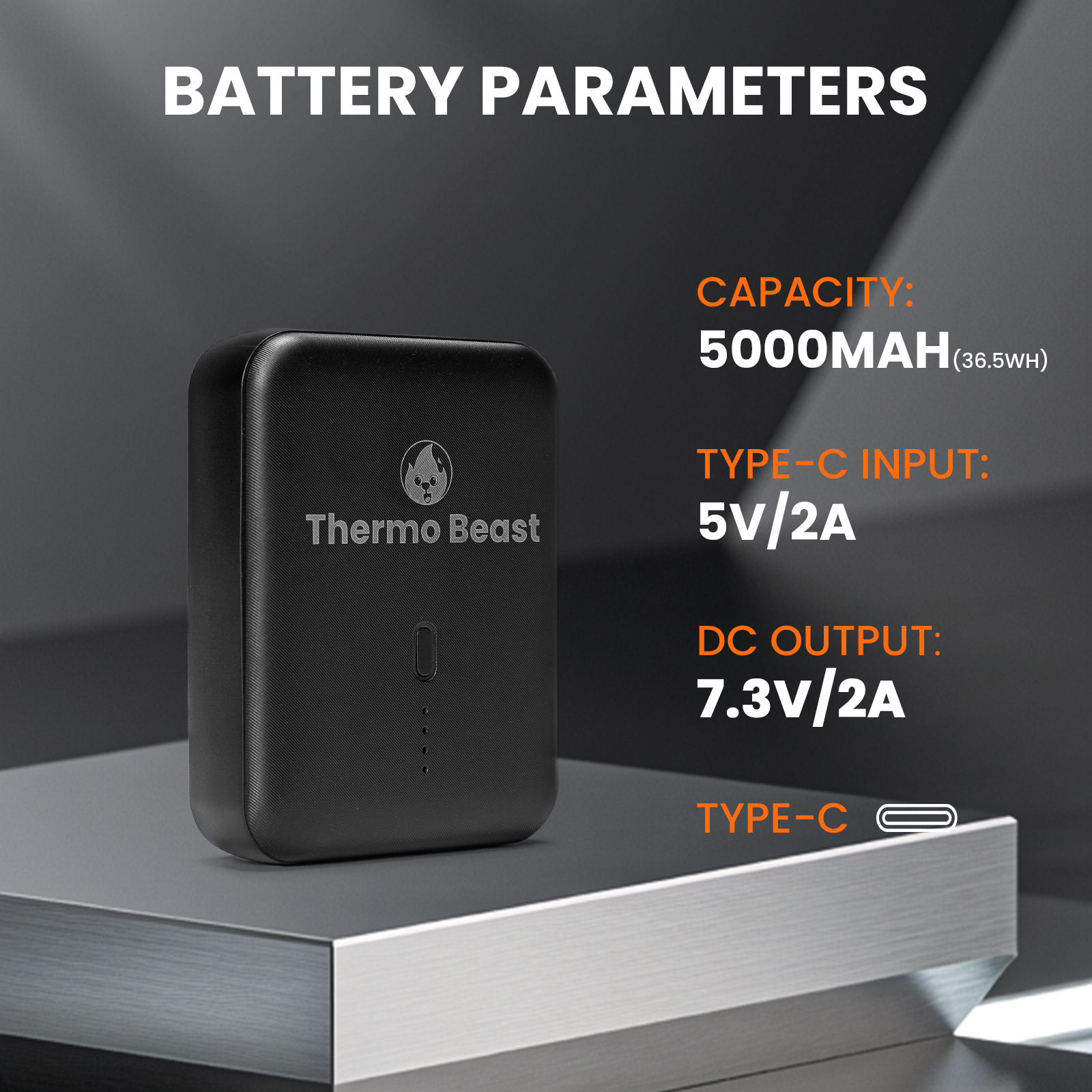 Rechargeable Battery for Heated Vest, 7.3V 5000mAh Power Bank with Type-C Input & DC Output, UL2056 FCC Certified, Compatible Heating Vests (UTG019)