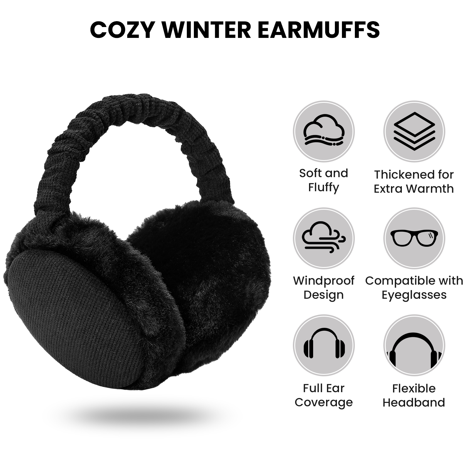 Foldable Winter Earmuffs, Plush Faux Fur Ear Warmers, Adjustable Warm Ear Covers for Cold Weather
