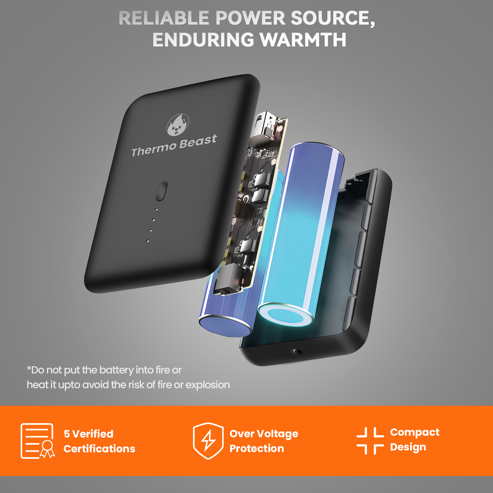 Rechargeable Battery for Heated Vest, 7.3V 5000mAh Power Bank with Type-C Input & DC Output, UL2056 FCC Certified, Compatible Heating Vests (UTG019)