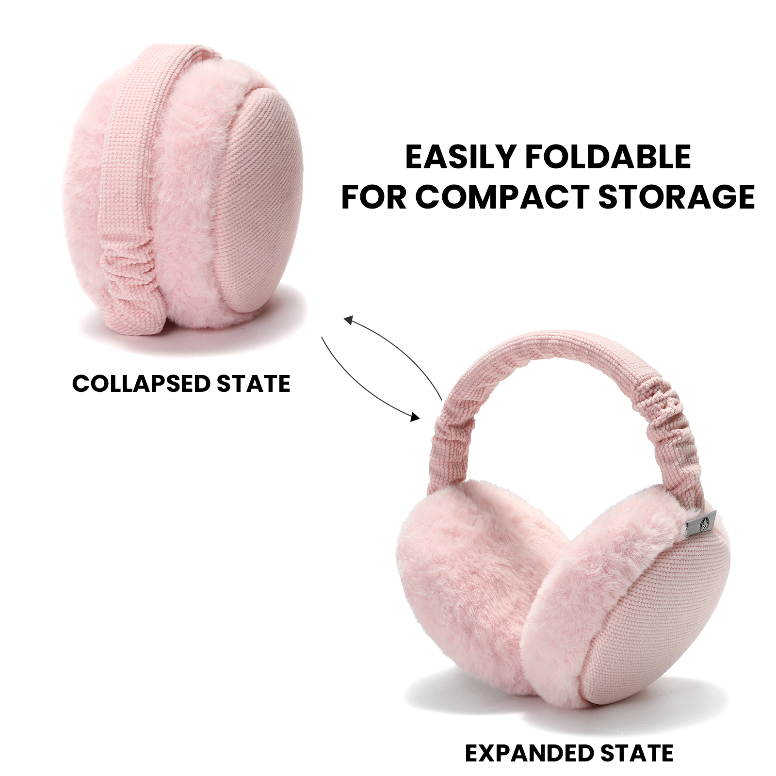 Foldable Winter Earmuffs, Plush Faux Fur Ear Warmers, Adjustable Warm Ear Covers for Cold Weather